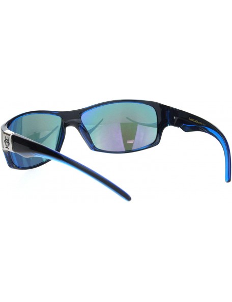 Sport Biohazard Mens Warp Around Biker Style Sport Plastic Sunglasses - Black Blue Orange Mirror - CB18OTI46OR $10.38