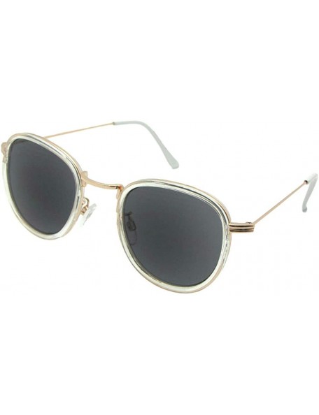 Round Semi Round Retro Reading Sunglasses R104 - Gold/Clear Gray Lenses - CB18O6N49CY $12.30