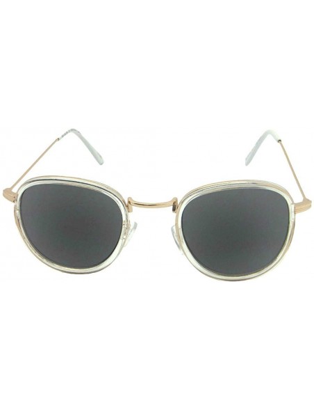 Round Semi Round Retro Reading Sunglasses R104 - Gold/Clear Gray Lenses - CB18O6N49CY $12.30