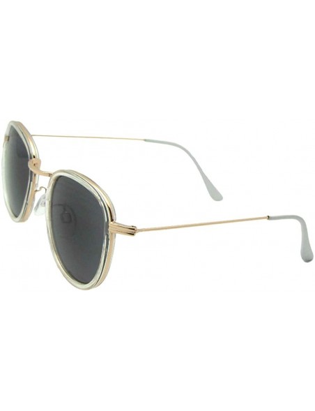 Round Semi Round Retro Reading Sunglasses R104 - Gold/Clear Gray Lenses - CB18O6N49CY $12.30