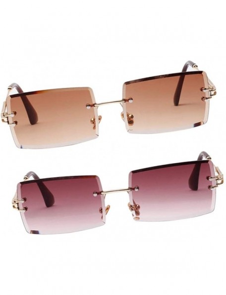 Square 2 Pack Vintage Rectangle Cut Rimless Sunglasses Designer - CC190N9ON5R $16.11