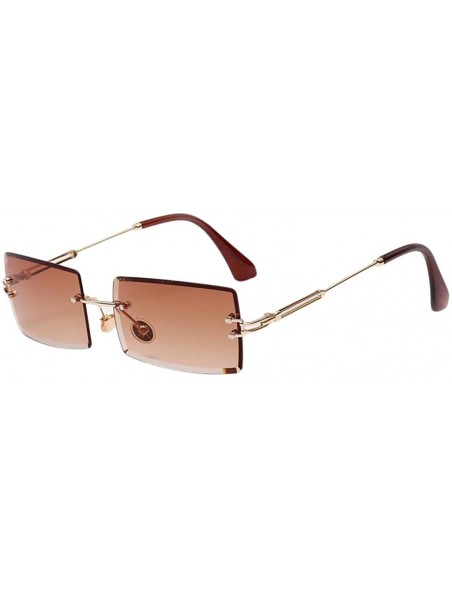Square 2 Pack Vintage Rectangle Cut Rimless Sunglasses Designer - CC190N9ON5R $16.11