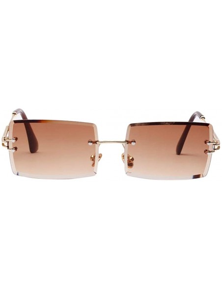 Square 2 Pack Vintage Rectangle Cut Rimless Sunglasses Designer - CC190N9ON5R $16.11