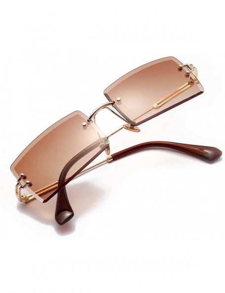 Square 2 Pack Vintage Rectangle Cut Rimless Sunglasses Designer - CC190N9ON5R $16.11