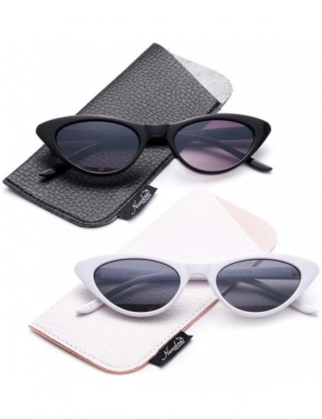 Cat Eye Designer Inspired Retro Vintage Narrow Cat Eye Sunglasses for Women Small Plastic Frame - 2 Pack - Black & White - CM...