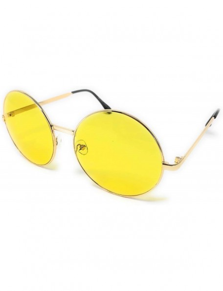 Oversized XL Oversize Metal Round Hippie Sunglasses - Gold- Yellow - CT18OZWKE2T $9.25