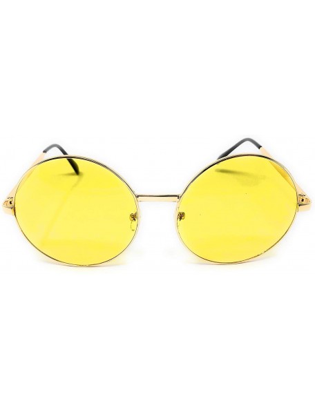 Oversized XL Oversize Metal Round Hippie Sunglasses - Gold- Yellow - CT18OZWKE2T $9.25