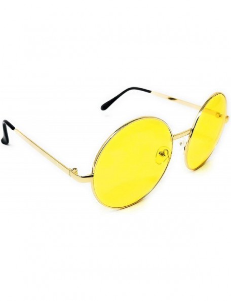 Oversized XL Oversize Metal Round Hippie Sunglasses - Gold- Yellow - CT18OZWKE2T $9.25