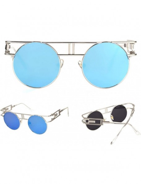Round Round Metal Cut-Out Flash Mirror Lens Sun Glasses Gothic Style Festival Party Glasses Unisex-Adult - Blue - CU199QIMMNS...