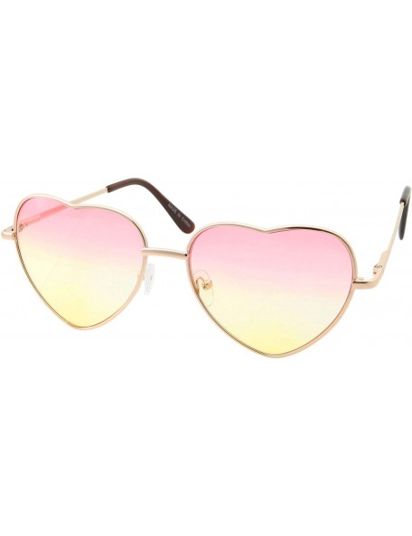 Oversized Heart Sunglasses Thin Metal Frame Lovely Heart Shaped Style for Women - Gold Frame - Pink/Yellow Lens - CT18U97CKD5...