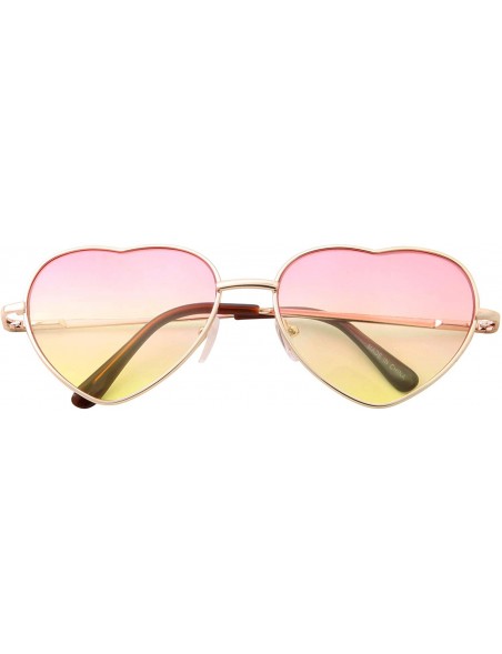 Oversized Heart Sunglasses Thin Metal Frame Lovely Heart Shaped Style for Women - Gold Frame - Pink/Yellow Lens - CT18U97CKD5...