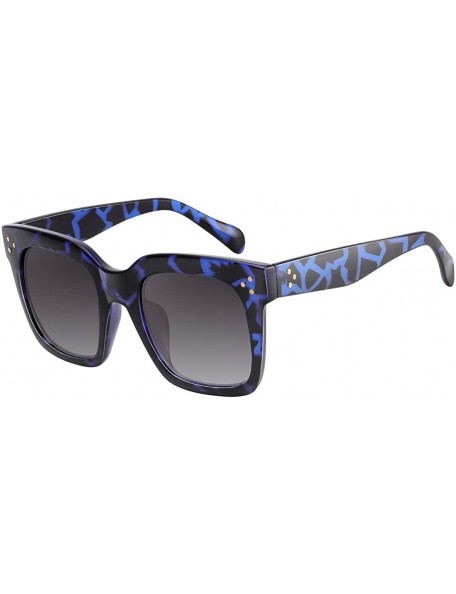 Square Classic Square Oversized Sunglasses for Women Men Vintage Shades UV400 - C7 Blue Frame - CA198DQ857R $11.57