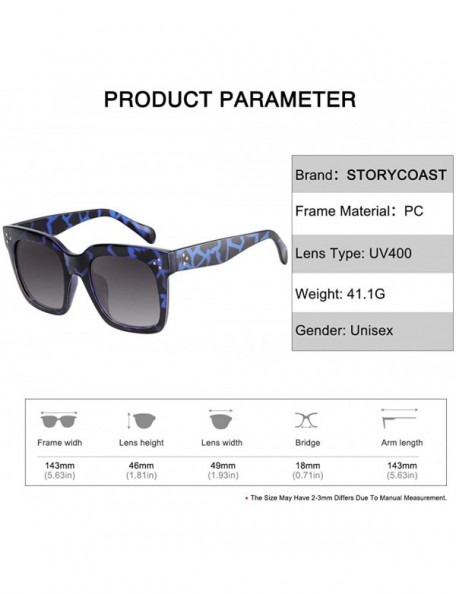 Square Classic Square Oversized Sunglasses for Women Men Vintage Shades UV400 - C7 Blue Frame - CA198DQ857R $11.57