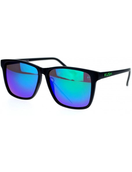 Rectangular Matte Plastic mirrored Lens Thin Plastic horned Sport Sunglasses - Black Teal - C718XHZRRQL $9.77