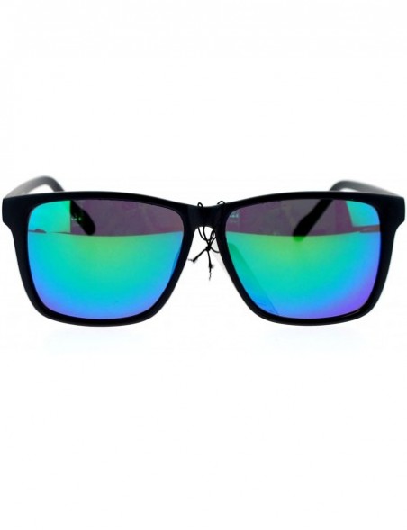 Rectangular Matte Plastic mirrored Lens Thin Plastic horned Sport Sunglasses - Black Teal - C718XHZRRQL $9.77