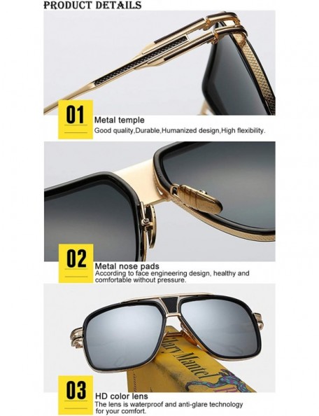 Oversized Sunglasses for Men Oversize Classic Black Shades Goggle Retro Brand Designer Gold Alloy Frame Sun Glasses - CO18ZCA...
