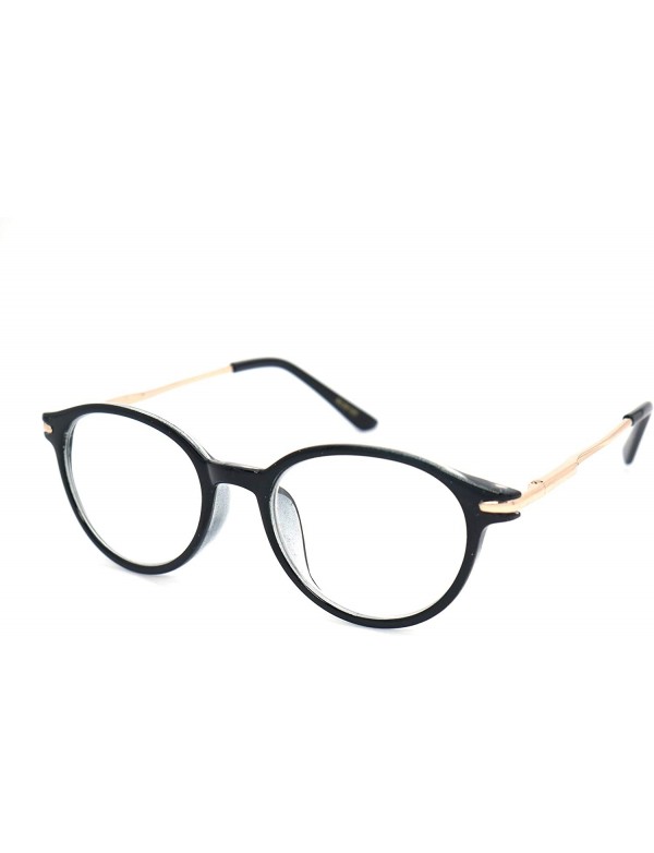 Round shoolboy Round fullRim Lightweight Reading Glasses - A1 Shiny Black Gold - C218AXO2OO5 $19.88