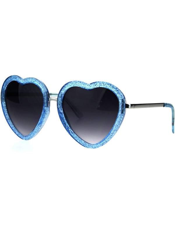 Round Womens Retro Valentine Love Glitter Plastic Heart Sunglasses - Blue - CP185R6THZ8 $7.40