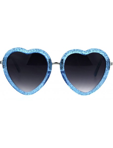 Round Womens Retro Valentine Love Glitter Plastic Heart Sunglasses - Blue - CP185R6THZ8 $7.40