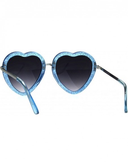 Round Womens Retro Valentine Love Glitter Plastic Heart Sunglasses - Blue - CP185R6THZ8 $7.40