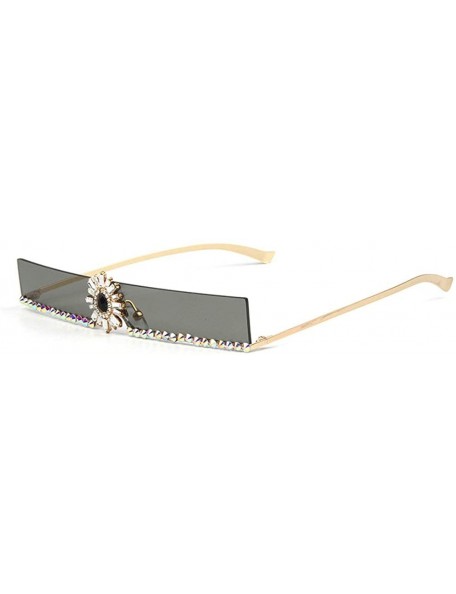 Rectangular new trend narrow side rectangular diamond sunglasses ladies metal rhinestone marine color sunglasses - CP18YOSHKD...