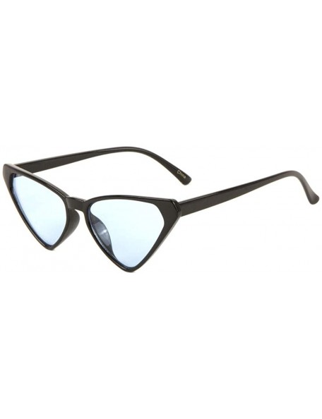 Cat Eye Retro Sharp Triangular Cat Eye Color Lens Sunglasses - Blue Black - CK1996ZLKDL $17.82