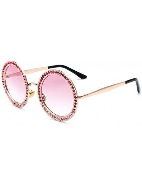 Rimless Women Round Rhinestone Sunglasses Metal Frame Polycarbonate lens - Gold Pink - CS18EOD75NN $10.88