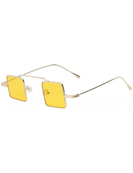 Square Vintage Square Small Metal Frame Sunglasses Tinted Lens Shades - Gold-yellow - C418I3HAM30 $8.06