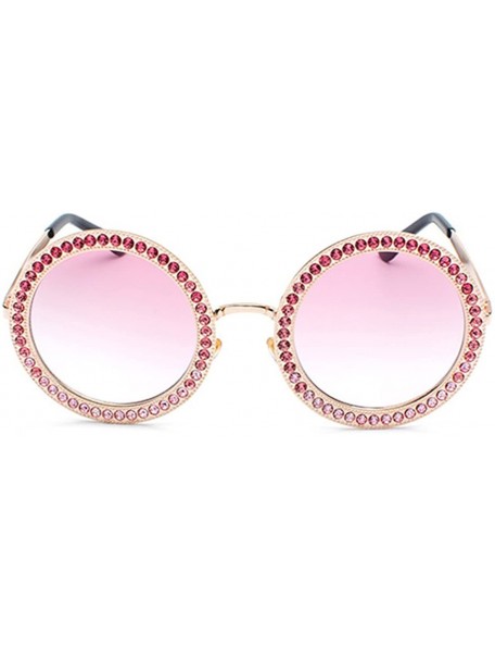 Rimless Women Round Rhinestone Sunglasses Metal Frame Polycarbonate lens - Gold Pink - CS18EOD75NN $10.88