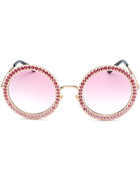 Rimless Women Round Rhinestone Sunglasses Metal Frame Polycarbonate lens - Gold Pink - CS18EOD75NN $10.88