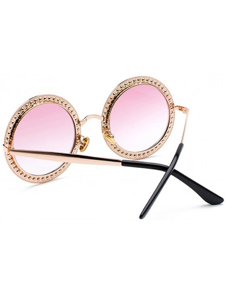 Rimless Women Round Rhinestone Sunglasses Metal Frame Polycarbonate lens - Gold Pink - CS18EOD75NN $10.88