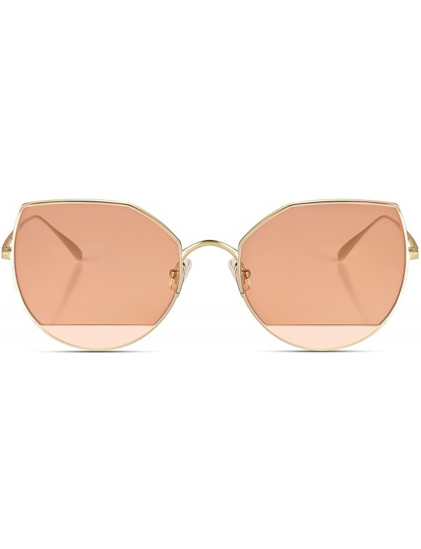 Cat Eye Cat Eye Flat Lens Metal Frame Sunglasses for Women with UV400 - Gold Frame/Rose Gold Mirrored Lens - C218GL0YZ6M $34.03
