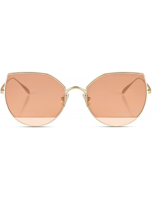 Cat Eye Cat Eye Flat Lens Metal Frame Sunglasses for Women with UV400 - Gold Frame/Rose Gold Mirrored Lens - C218GL0YZ6M $34.03