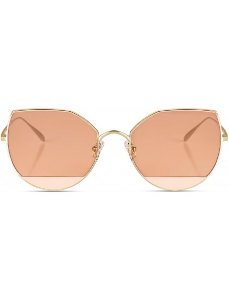 Cat Eye Cat Eye Flat Lens Metal Frame Sunglasses for Women with UV400 - Gold Frame/Rose Gold Mirrored Lens - C218GL0YZ6M $34.03