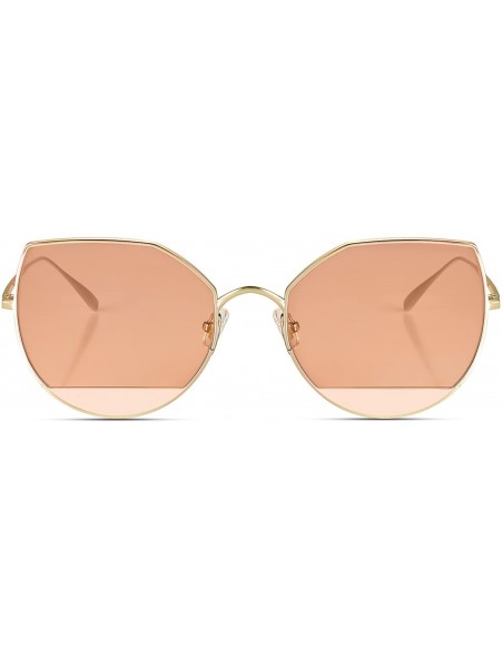 Cat Eye Cat Eye Flat Lens Metal Frame Sunglasses for Women with UV400 - Gold Frame/Rose Gold Mirrored Lens - C218GL0YZ6M $34.03