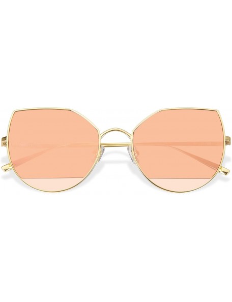 Cat Eye Cat Eye Flat Lens Metal Frame Sunglasses for Women with UV400 - Gold Frame/Rose Gold Mirrored Lens - C218GL0YZ6M $34.03