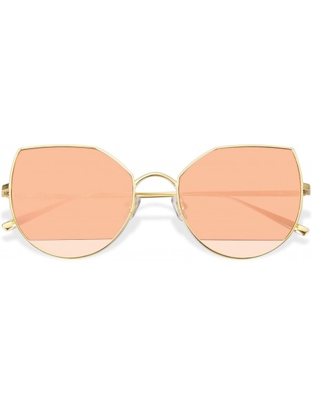 Cat Eye Cat Eye Flat Lens Metal Frame Sunglasses for Women with UV400 - Gold Frame/Rose Gold Mirrored Lens - C218GL0YZ6M $34.03