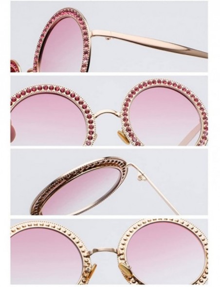 Rimless Women Round Rhinestone Sunglasses Metal Frame Polycarbonate lens - Gold Pink - CS18EOD75NN $10.88