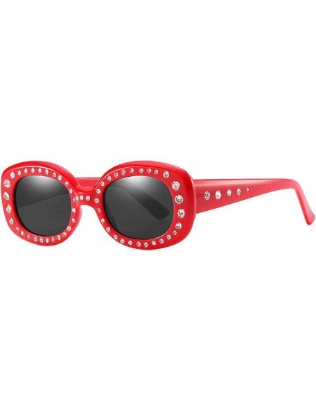 Oversized 2019 New Luxury Women Vintage Rhinestones Sun Glasses Round Frame Gradient Mirror Shades - Red&gray - CP18ME6RRK3 $...
