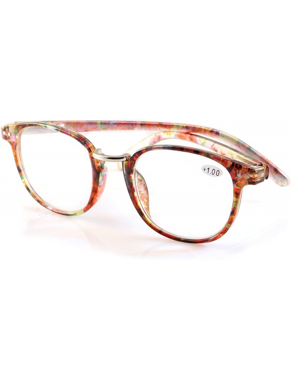 Round Floral Frame Metal Bridge Fashion Reading Glasses Spring Hinge A181 - Red - CJ18E3AD7RD $11.66