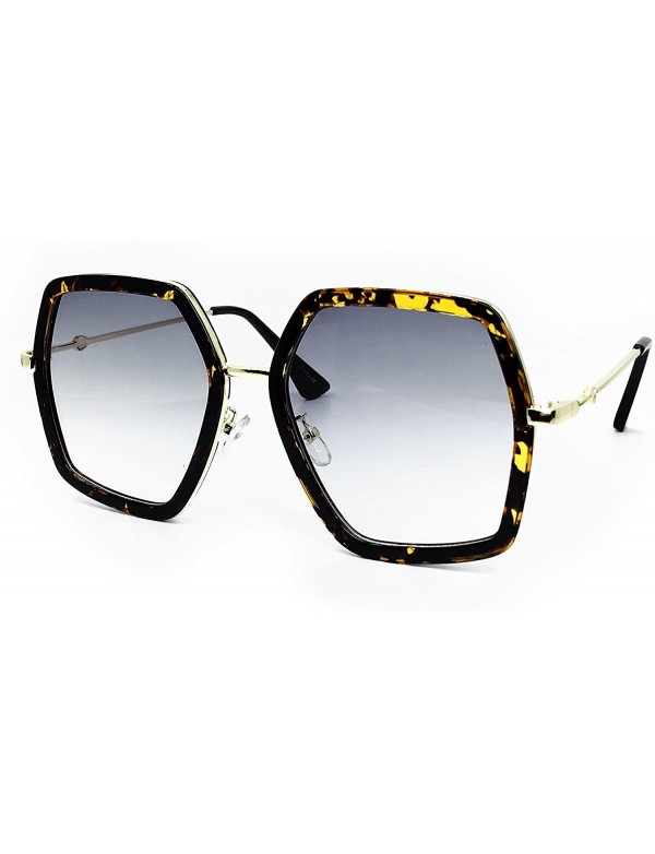 Oversized 8018 Premium Oversize XXL Women Retro Vintage Clear Brand Designer Square Sunglasses - Amber Black - C818DM8UL0O $1...