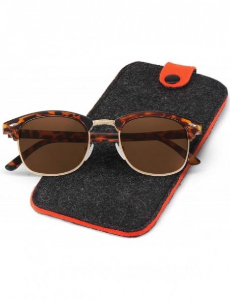 Round Rimless Sunglasses Men/Women Polarized Half Frame style/Lightweight/UV Protection - Leopard Frame/Brown Lens - C0194RA9...