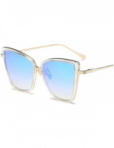Goggle Women Cat Eye Sunglasses Classic Brand Designer Sun Glasses Ladies Retro Coating Mirror Male Goggles - Blue - CL198563...