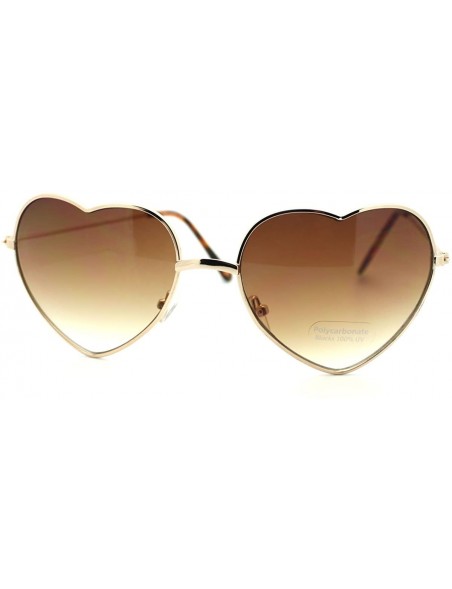 Oval Thin Metal Heart Shape Sunglasses Womens Cute Shades Gold/Silver - Gold - CP1884EKTZ7 $11.95