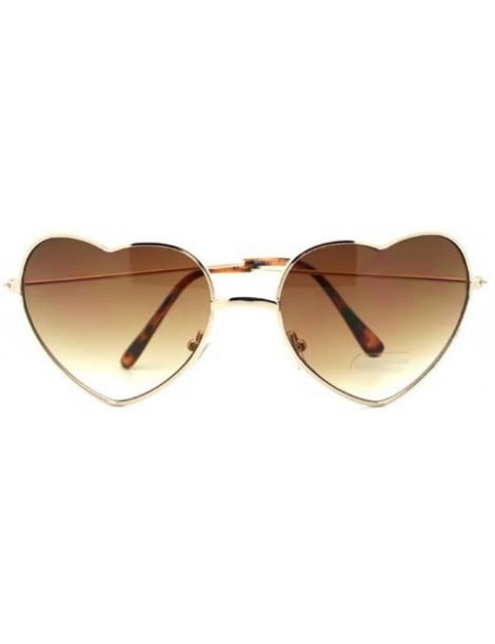 Oval Thin Metal Heart Shape Sunglasses Womens Cute Shades Gold/Silver - Gold - CP1884EKTZ7 $11.95