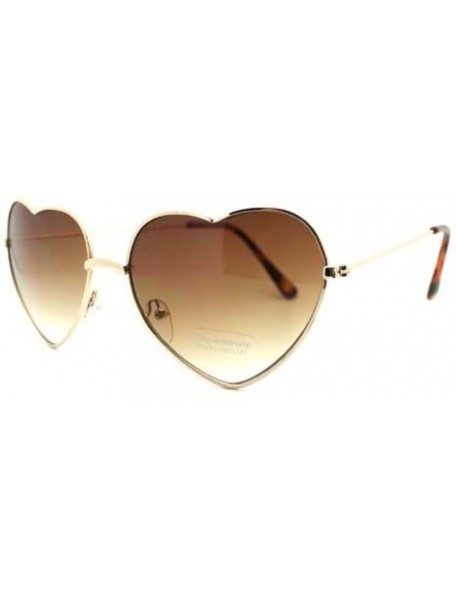 Oval Thin Metal Heart Shape Sunglasses Womens Cute Shades Gold/Silver - Gold - CP1884EKTZ7 $11.95