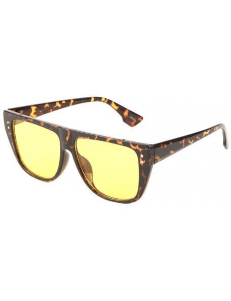 Shield Flat Top Classic Stud Frame Detachable Top Shield Sunglasses - Yellow Demi - C21988065NX $13.98