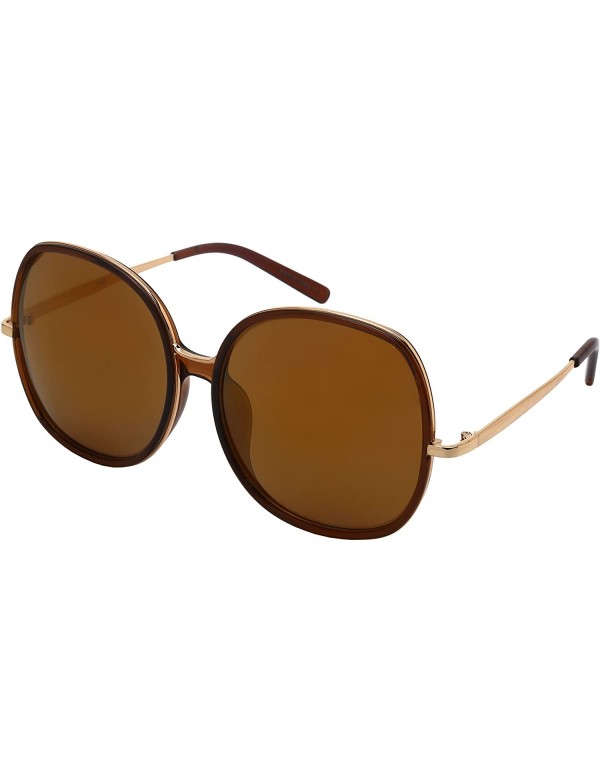 Square Oversized Round Square Women Sunglasses Mirrored Lens 3342-REV - Clear Brown Frame/Gold Mirrored Lens - C118GXUMZL3 $8.36