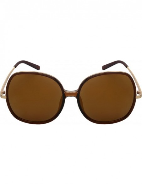 Square Oversized Round Square Women Sunglasses Mirrored Lens 3342-REV - Clear Brown Frame/Gold Mirrored Lens - C118GXUMZL3 $8.36