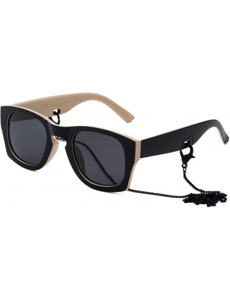 Square Classic Square Chain Color Sunglasses - Black Cream - CI196XGKADT $28.09